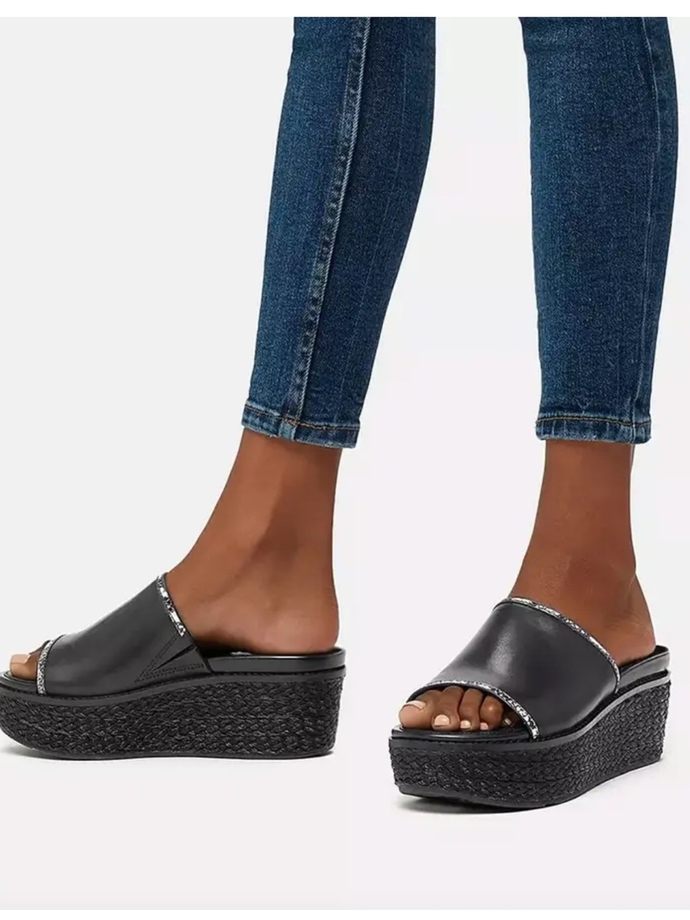 FitFlop Eloise Espadrille Wedge Slide Platform Sandals Black size 9 - Picture 2 of 16